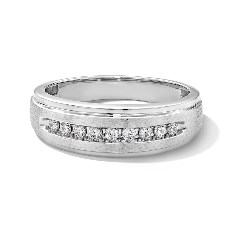 Main Image 1 of 1/4 CT. T.W. Diamond Stepped Edge Band in 10K White Gold