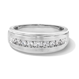1/2 CT. T.W. Diamond Stepped Edge Band in 10K White Gold
