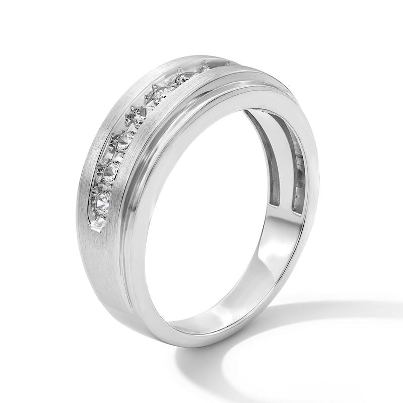 Main Image 3 of 1/2 CT. T.W. Diamond Stepped Edge Band in 10K White Gold