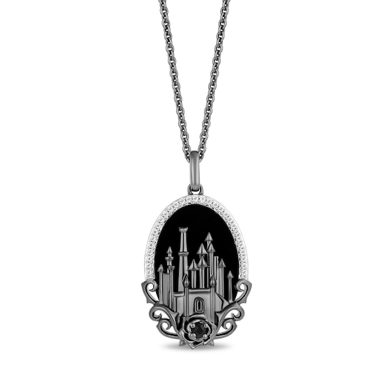 Enchanted Disney Villains Maleficent Onyx and 1/8 CT. T.w. Diamond Castle Pendant in Black Sterling Silver - 19"