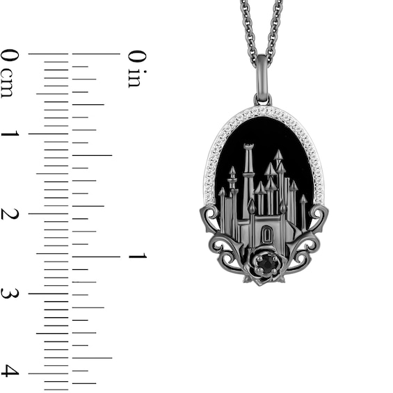 Enchanted Disney Villains Maleficent Onyx and 1/8 CT. T.w. Diamond Castle Pendant in Black Sterling Silver - 19"