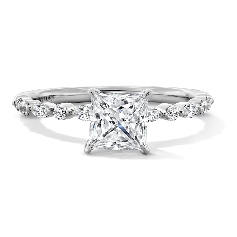 Main Image 1 of Vera Wang Love Collection 1-1/4 CT. T.W. Princess-Cut Diamond Alternating Shank Engagement Ring in 14K White Gold