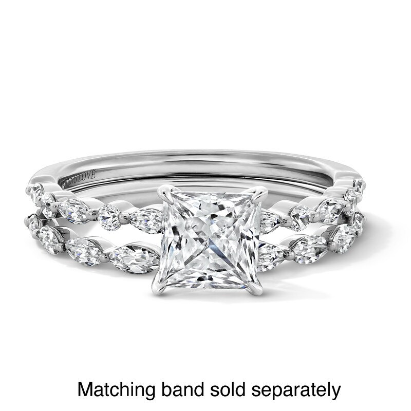 Vera Wang Love Collection 1-1/4 CT. T.W. Princess-Cut Diamond Alternating Shank Engagement Ring in 14K White Gold