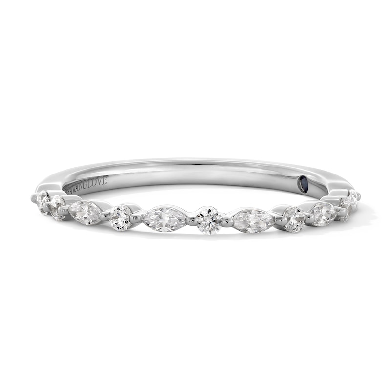 Main Image 1 of Vera Wang Love Collection 1 CT. T.W. Pear-Shaped Diamond Alternating Shank Engagement Ring in 14K White Gold