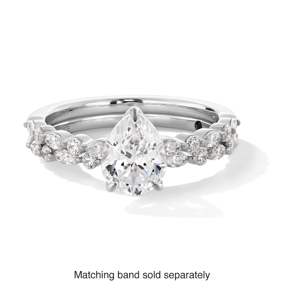 Vera Wang Love Collection 1 CT. T.w. Pear-Shaped Diamond Alternating Shank Engagement Ring in 14K White Gold