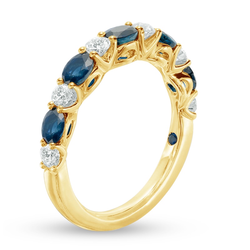 Main Image 2 of Vera Wang Love Collection Oval Blue Sapphire and 3/8 CT. T.W. Diamond Alternating Band in 14K Gold