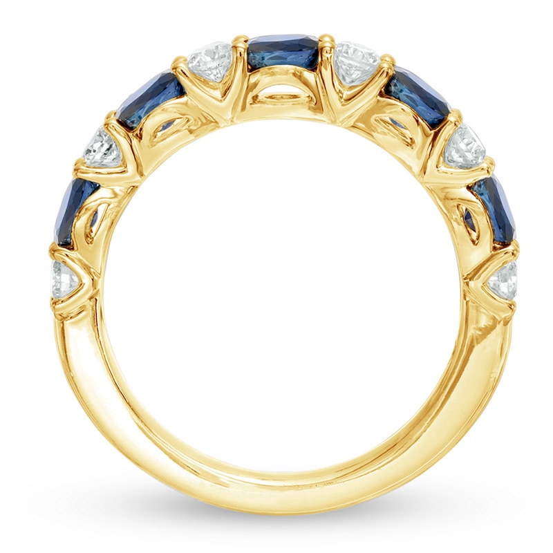 Main Image 3 of Vera Wang Love Collection Oval Blue Sapphire and 3/8 CT. T.W. Diamond Alternating Band in 14K Gold