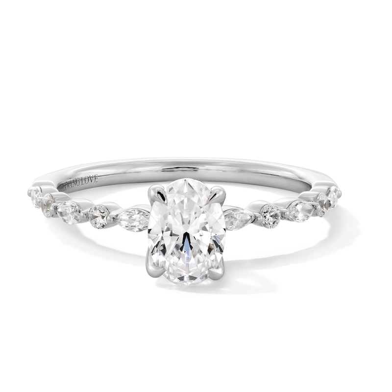 Main Image 1 of Vera Wang Love Collection 1 CT. T.W. Oval Diamond Alternating Shank Engagement Ring in 14K White Gold