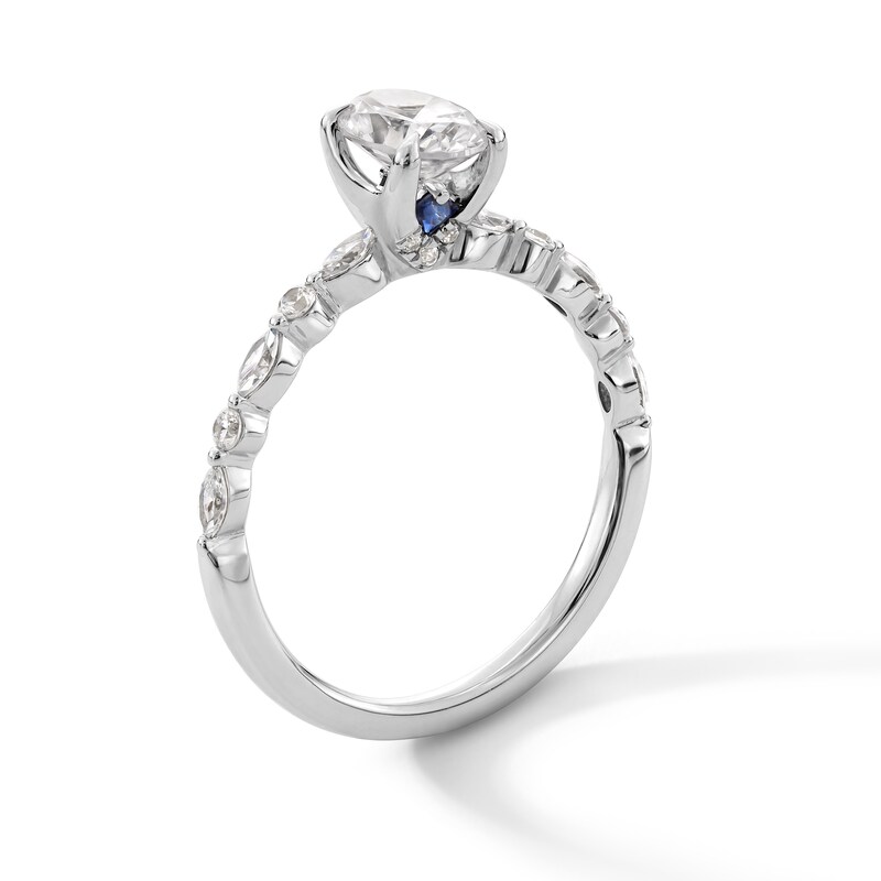 Vera Wang Love Collection 1 CT. T.W. Oval Diamond Alternating Shank Engagement Ring in 14K White Gold