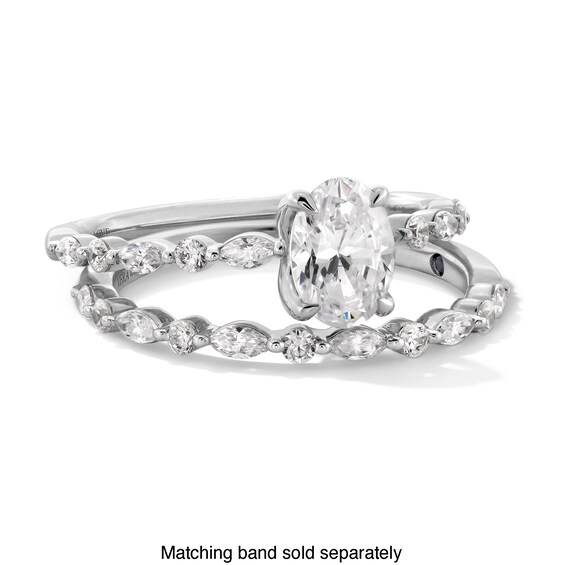 Vera Wang Love Collection 1 CT. T.w. Oval Diamond Alternating Shank Engagement Ring in 14K White Gold