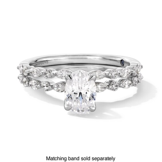 Vera Wang Love Collection 1 CT. T.w. Oval Diamond Alternating Shank Engagement Ring in 14K White Gold