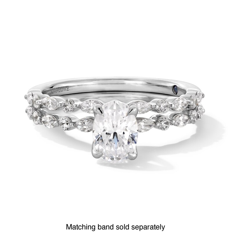 Vera Wang Love Collection 1 CT. T.W. Oval Diamond Alternating Shank Engagement Ring in 14K White Gold