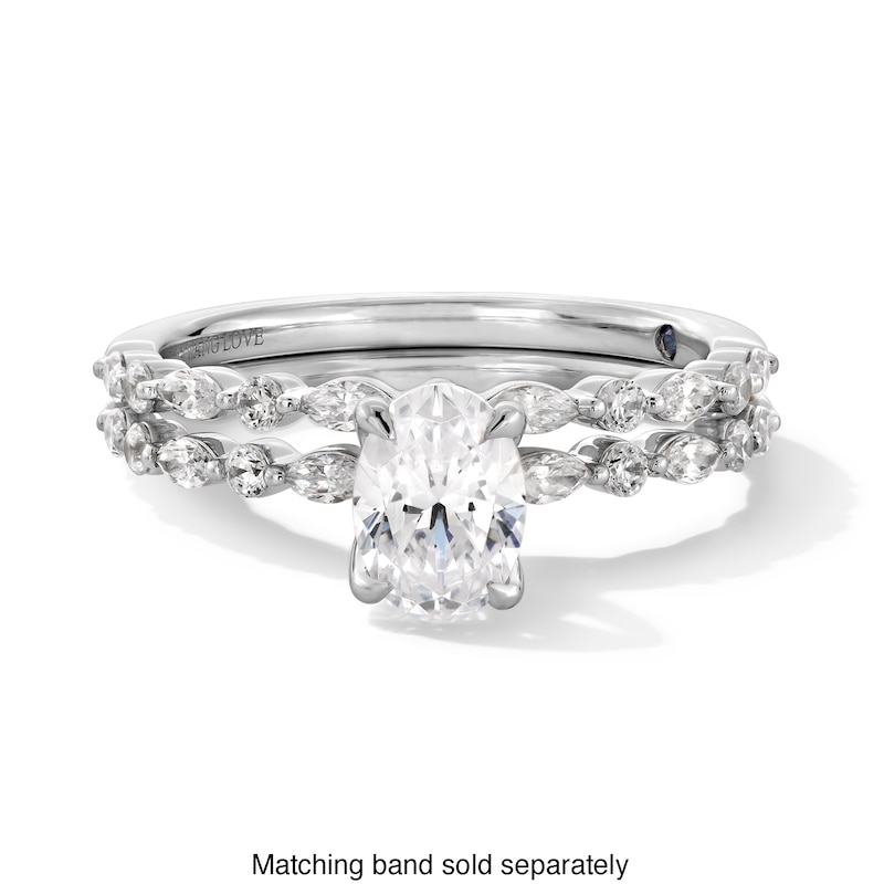 Main Image 4 of Vera Wang Love Collection 1 CT. T.W. Oval Diamond Alternating Shank Engagement Ring in 14K White Gold