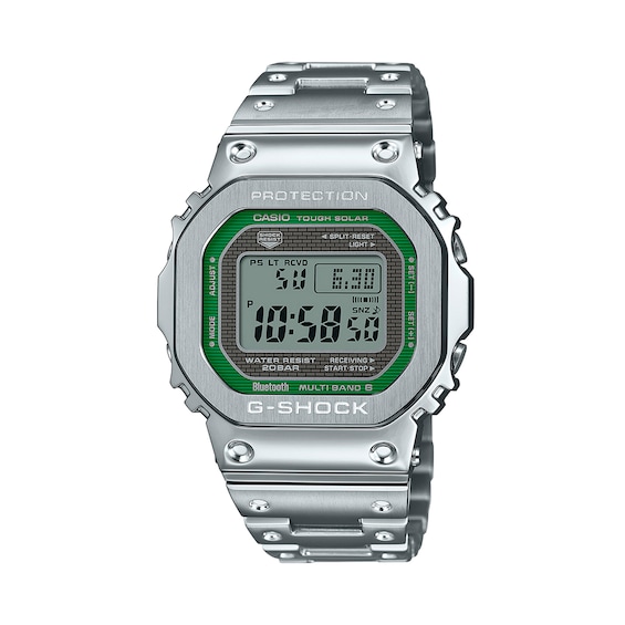 Men's Casio G-Shock Full Metal Digital Solar-Powered Watch with Octagonal Grey and Green Dial (Model: Gmwb5000D-3)