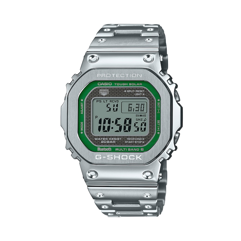 Main Image 1 of Men's Casio G-Shock Full Metal Digital Solar-Powered Watch with Octagonal Grey and Green Dial (Model: GMWB5000D-3)
