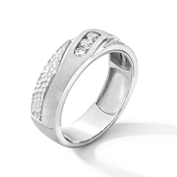 1/4 CT. T.w. Diamond Channel-Set Three Stone Hammered Band in 10K White Gold