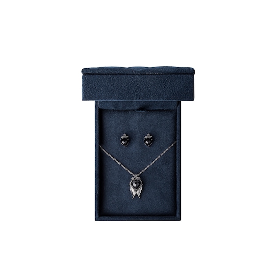 Enchanted Disney Villains Maleficent Onyx and Black Diamond Wings Pendant and Stud Earrings Set in Black Sterling Silver