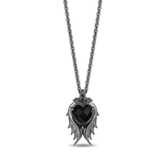 Enchanted Disney Villains Maleficent Onyx and Black Diamond Wings Pendant and Stud Earrings Set in Black Sterling Silver