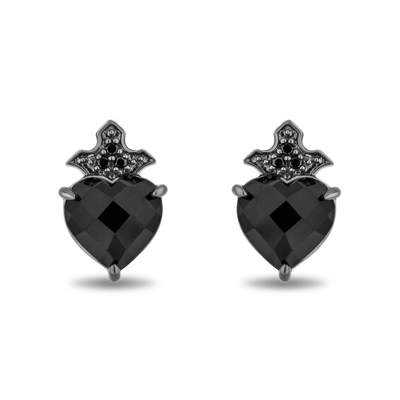 Enchanted Disney Villains Maleficent Onyx and Black Diamond Wings Pendant and Stud Earrings Set in Black Sterling Silver