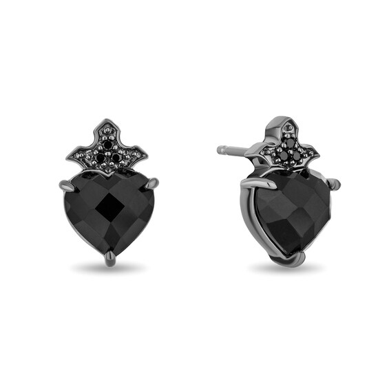 Enchanted Disney Villains Maleficent Onyx and Black Diamond Wings Pendant and Stud Earrings Set in Black Sterling Silver