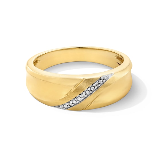 Diamond Accent Satin Slant Band in 10K Gold