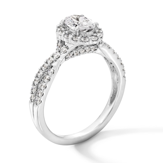1 CT. T.w. Oval Certified Lab-Grown Diamond Frame Crossover Shank Engagement Ring in 14K White Gold (F/Si2)