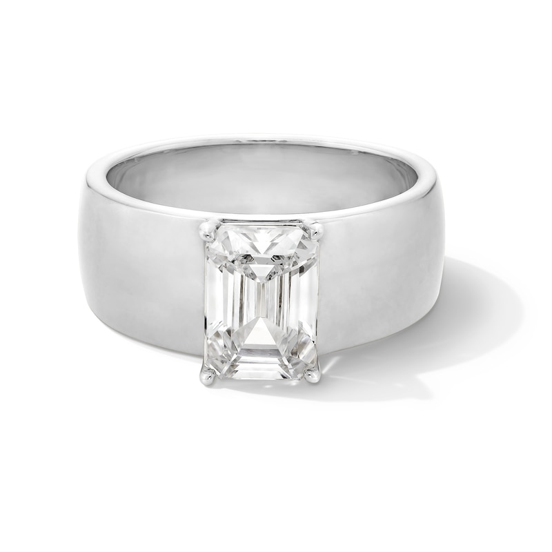 Main Image 1 of 2 CT. Emerald-Cut Certified Lab-Grown Diamond Solitaire Thick Shank Engagement Ring in 14K White Gold (F/VS2)