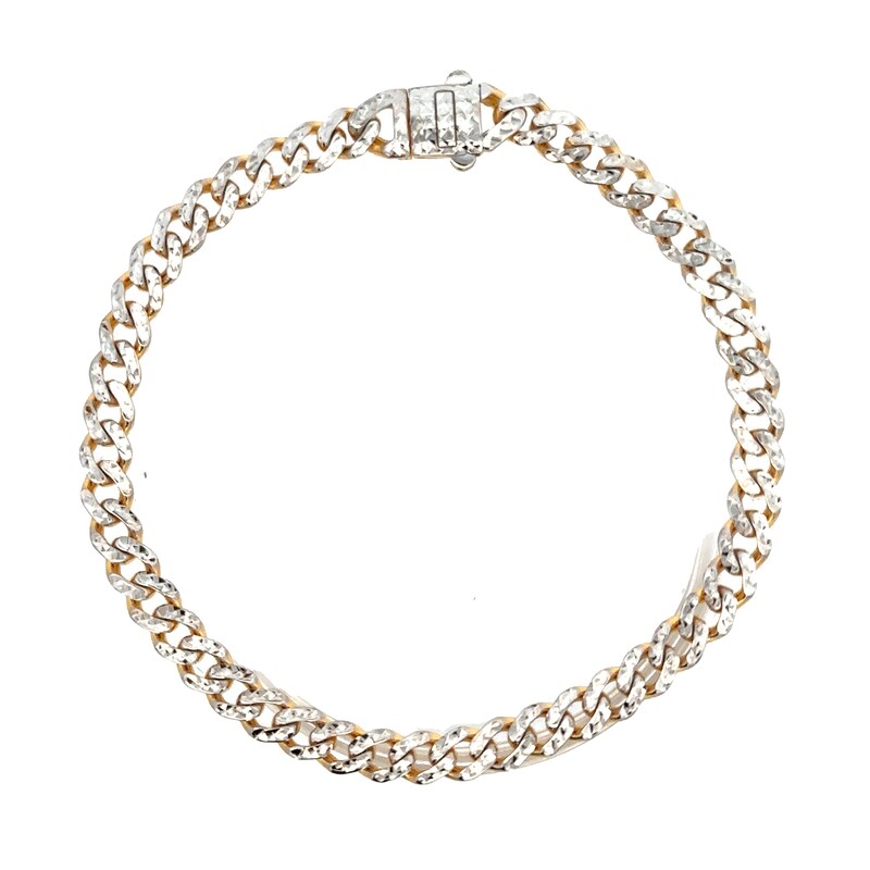 Main Image 1 of 8.0mm Diamond-Cut Miami Cuban Curb Chain Bracelet in Hollow 10K Two-Tone Gold - 8.5"