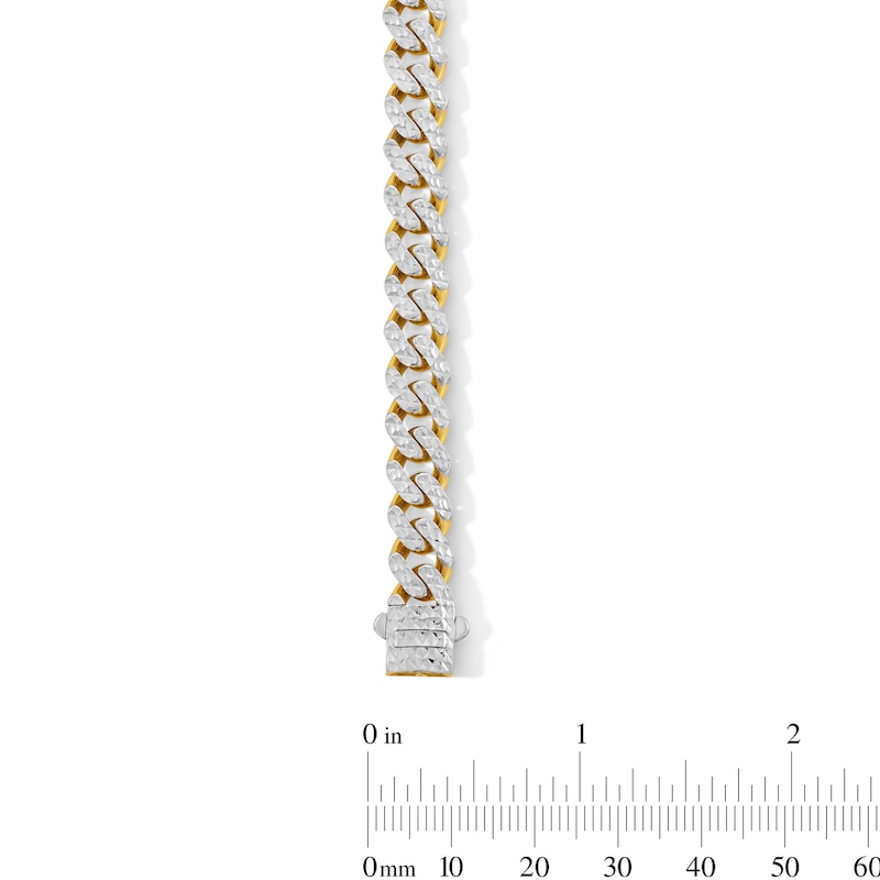 Main Image 3 of 8.0mm Diamond-Cut Miami Cuban Curb Chain Bracelet in Hollow 10K Two-Tone Gold - 8.5"