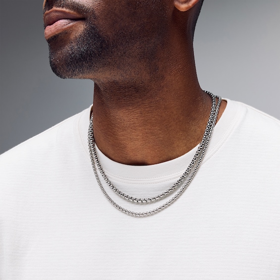 Rolo Box Chain Necklace Set in Solid Stainless Steel - 20” and 22”