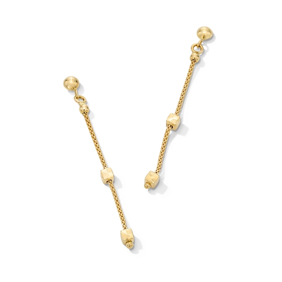 Cube Station Chain Drop Earrings in Hollow 10K Gold