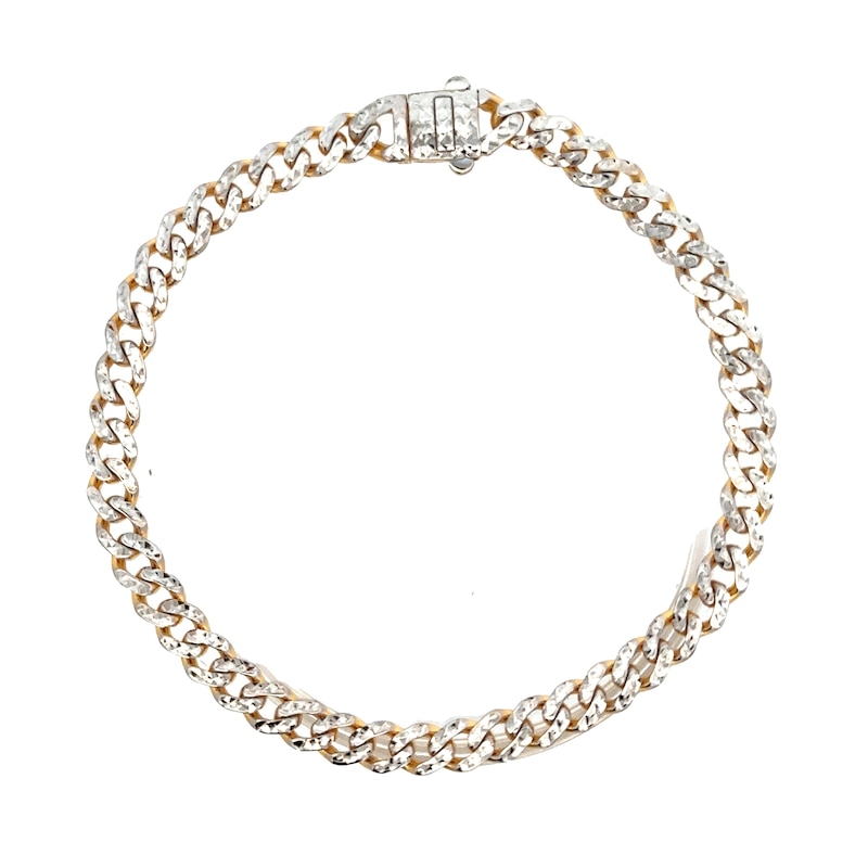 Main Image 1 of 5.0mm Diamond-Cut Miami Cuban Curb Chain Bracelet in Hollow 10K Two-Tone Gold - 7.5”