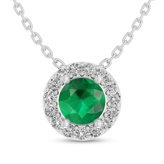 Lab-Created Emerald and White Lab-Created Sapphire Frame Pendant and Stud Earrings Set in Sterling Silver