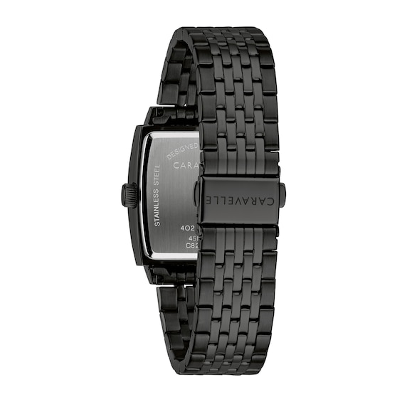 Men's Caravelle by Bulova Modern Diamond Accent Black IP Watch with Tonneau Black Dial (Model: 45D111)
