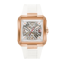 Men’s Bulova Limited Edition Series X Marc Anthony Rose-Tone Automatic Watch with Square Skeleton Dial (Model: 97A194)