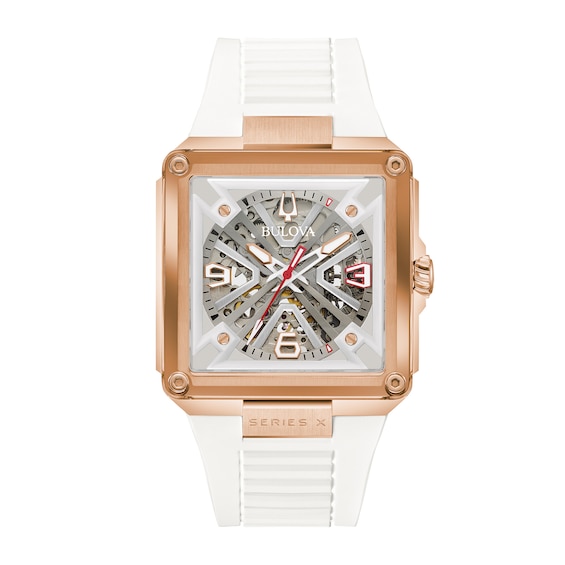 Menâs Bulova Limited Edition Series X Marc Anthony Rose-Tone Automatic Watch with Square Skeleton Dial (Model: 97A194)
