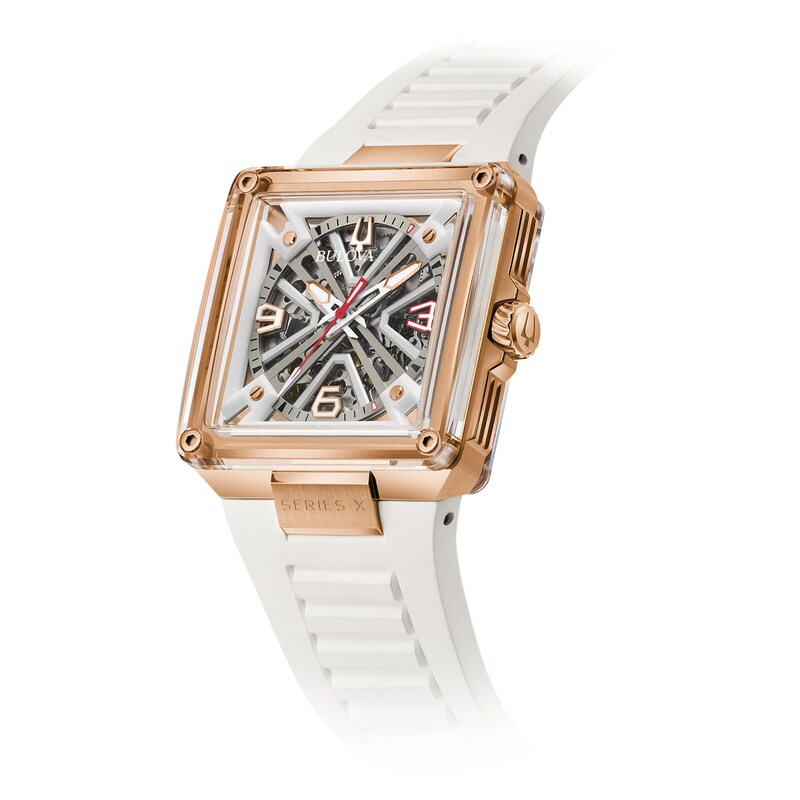 Main Image 2 of Men’s Bulova Limited Edition Series X Marc Anthony Rose-Tone Automatic Watch with Square Skeleton Dial (Model: 97A194)