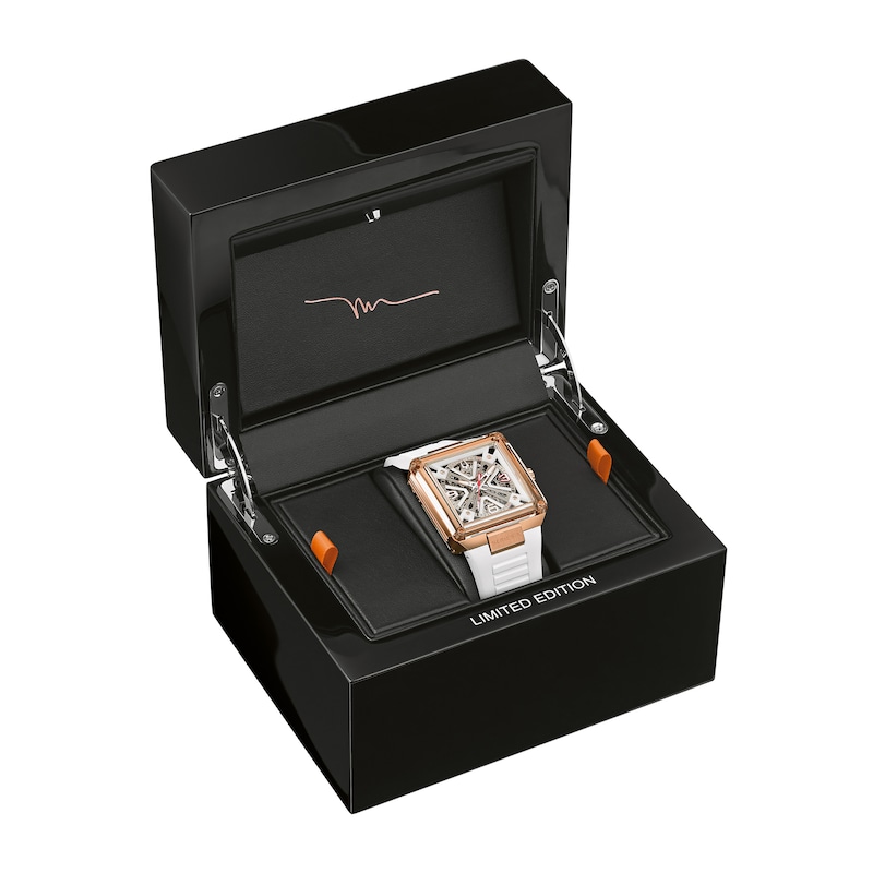 Main Image 5 of Men’s Bulova Limited Edition Series X Marc Anthony Rose-Tone Automatic Watch with Square Skeleton Dial (Model: 97A194)