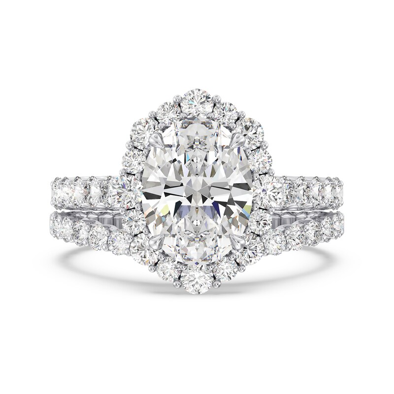 Main Image 5 of Enchanted Star Cinderella 4-3/4 CT. T.W. Oval Certified Lab-Grown Diamond Frame Engagement Ring in 14K White Gold