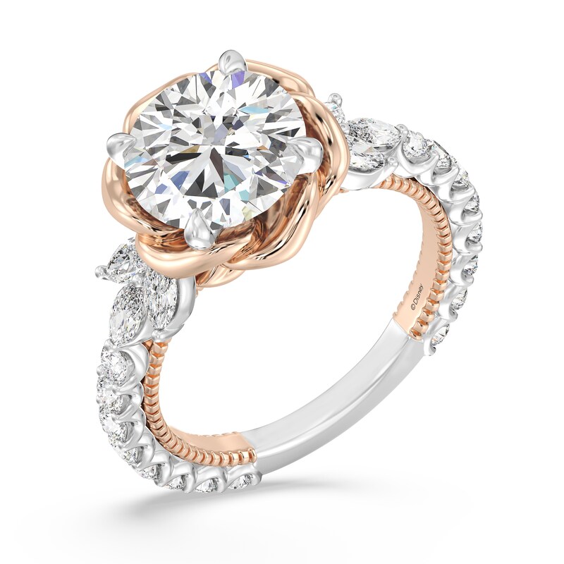 Main Image 1 of Enchanted Star Belle 4 CT. T.W. Certified Lab-Grown Diamond Rose with Leaf Engagement Ring in 14K Two-Tone Gold