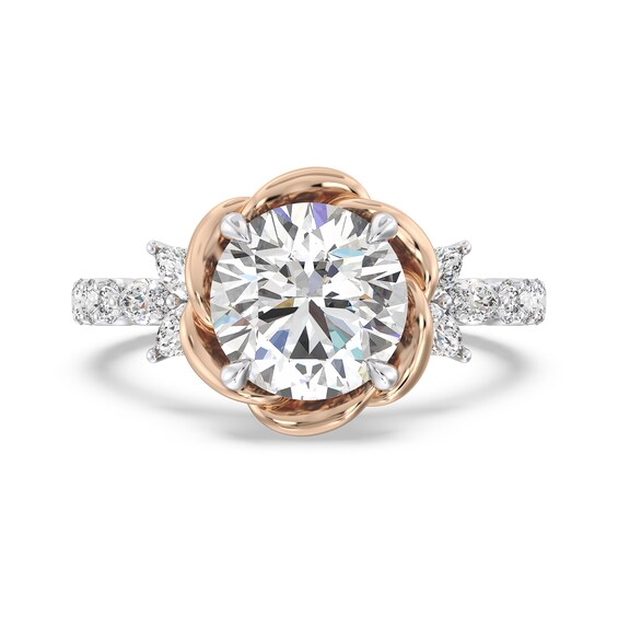 Enchanted Star Belle 4 CT. T.w. Certified Lab-Grown Diamond Rose with Leaf Engagement Ring in 14K Two-Tone Gold