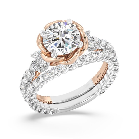 Enchanted Star Belle 4 CT. T.w. Certified Lab-Grown Diamond Rose with Leaf Engagement Ring in 14K Two-Tone Gold