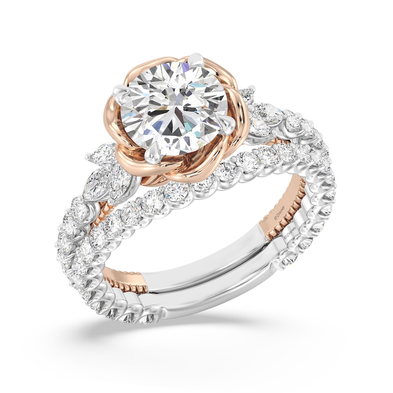 Main Image 4 of Enchanted Star Belle 4 CT. T.W. Certified Lab-Grown Diamond Rose with Leaf Engagement Ring in 14K Two-Tone Gold