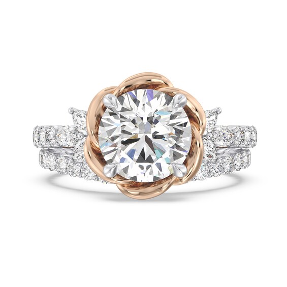Enchanted Star Belle 4 CT. T.w. Certified Lab-Grown Diamond Rose with Leaf Engagement Ring in 14K Two-Tone Gold