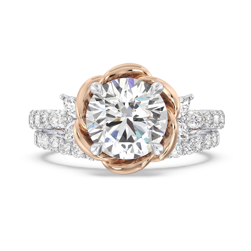 Main Image 5 of Enchanted Star Belle 4 CT. T.W. Certified Lab-Grown Diamond Rose with Leaf Engagement Ring in 14K Two-Tone Gold