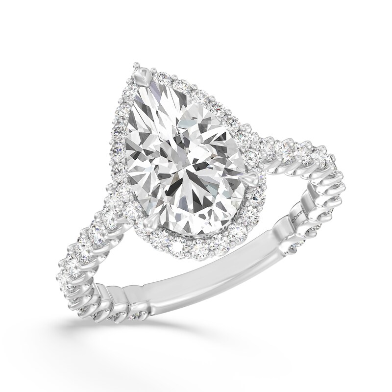 Main Image 1 of Enchanted Star Ariel 4 CT. T.W. Pear-Shaped Certified Lab-Grown Diamond Frame Engagement Ring in 14K Two-Tone Gold