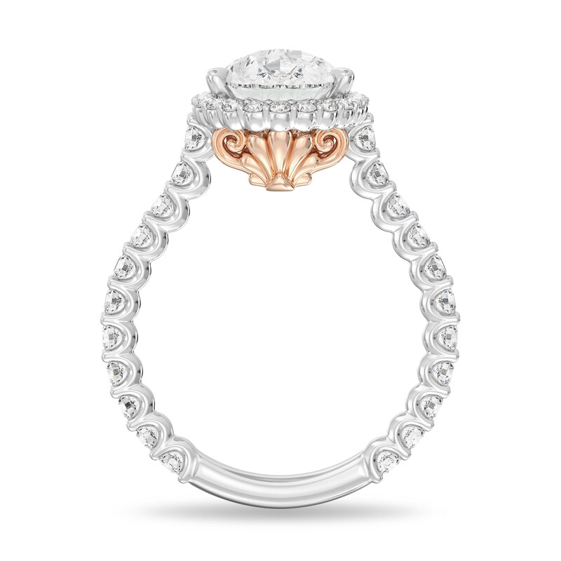 Main Image 2 of Enchanted Star Ariel 4 CT. T.W. Pear-Shaped Certified Lab-Grown Diamond Frame Engagement Ring in 14K Two-Tone Gold