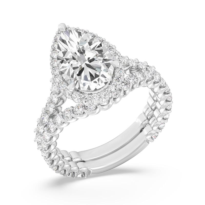 Main Image 4 of Enchanted Star Ariel 4 CT. T.W. Pear-Shaped Certified Lab-Grown Diamond Frame Engagement Ring in 14K Two-Tone Gold