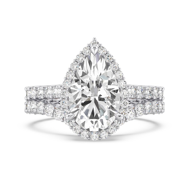Main Image 5 of Enchanted Star Ariel 4 CT. T.W. Pear-Shaped Certified Lab-Grown Diamond Frame Engagement Ring in 14K Two-Tone Gold