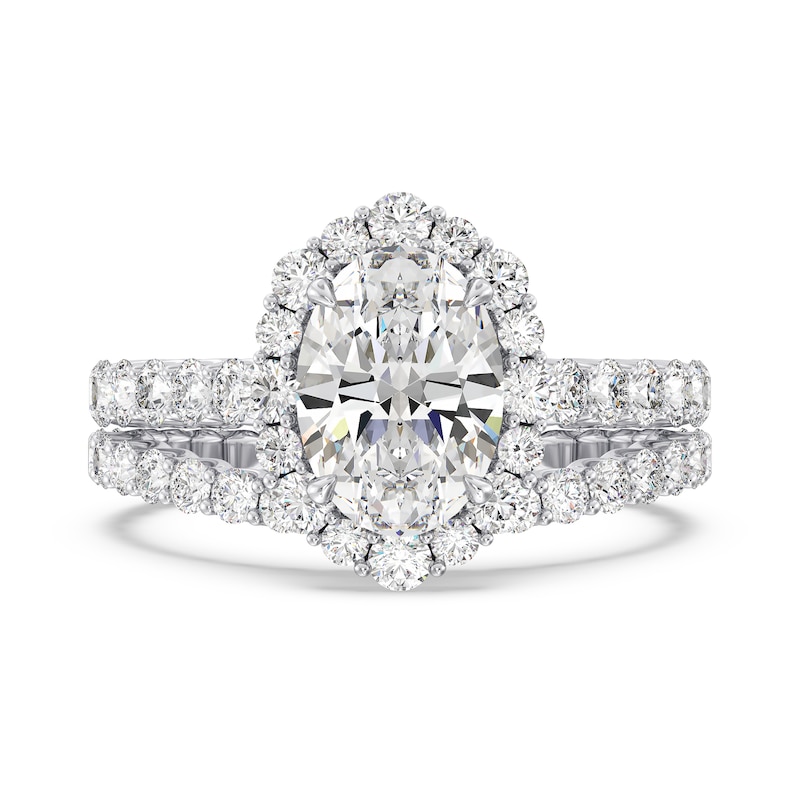 Main Image 5 of Enchanted Star Cinderella 3-1/2 CT. T.W. Oval Certified Lab-Grown Diamond Frame Engagement Ring in 14K White Gold
